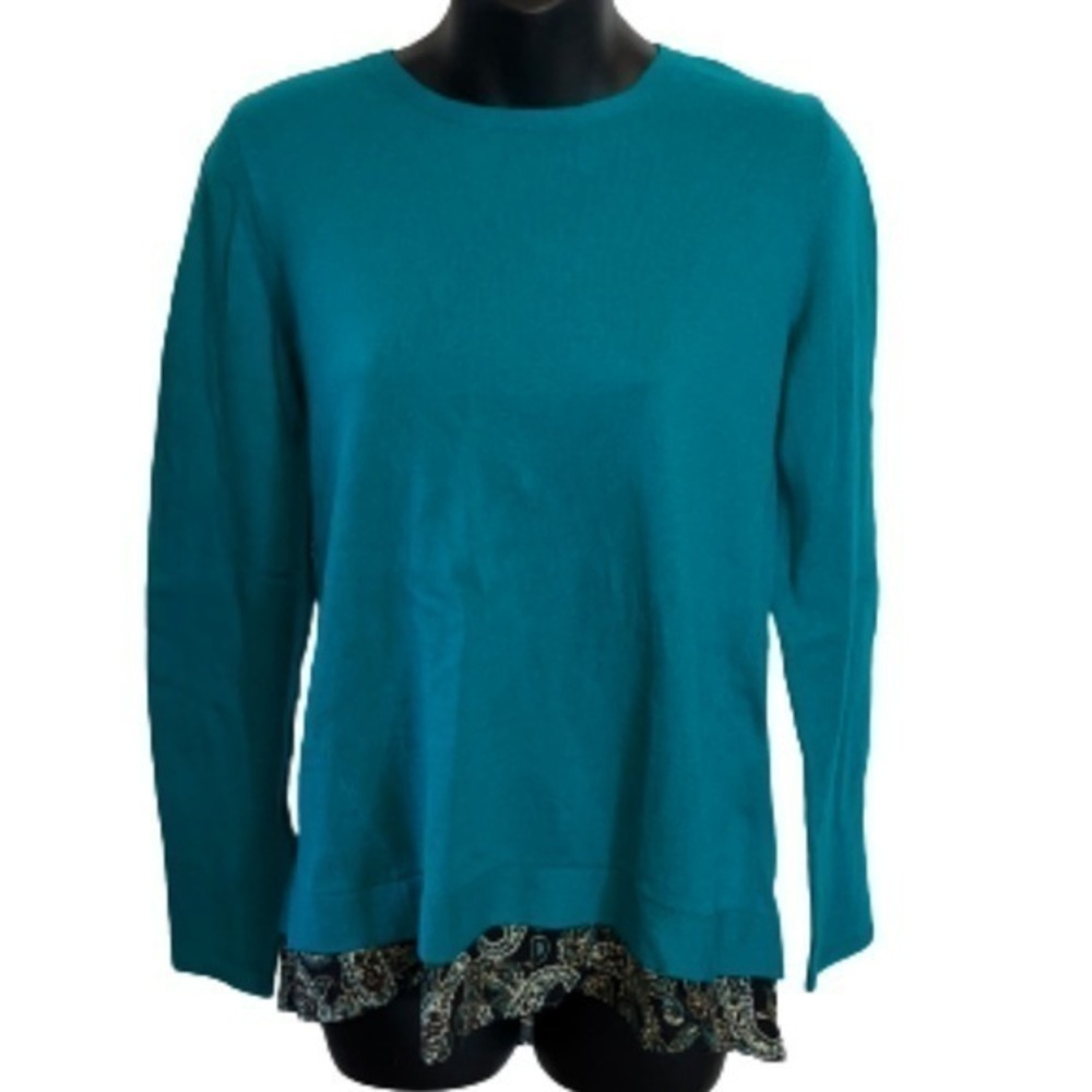 J. Jill teal two-fer long sleeve sweater with button back size XS